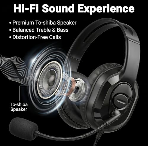 Megadream Wired Gaming Headset with Mic (3.5mm) - Headphone with to-Shiba Speaker, Protein Earpads Braided Cable for PS5/PS4/Xbox/Switch/PC/iPad/Tablet/Remote Work/Office- with USB-C/USB-A Adapter - color: Black | Dual Ear | Flexible Mic