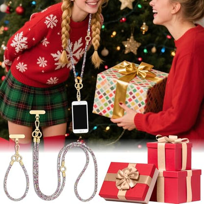 ABJFJE Crystal Phone Lanyard Crossbody & Wrist Strap Phone Strap Crossbody & Wrist Lanyard Anti Theft Phone Strap for Women - color: Purple +White