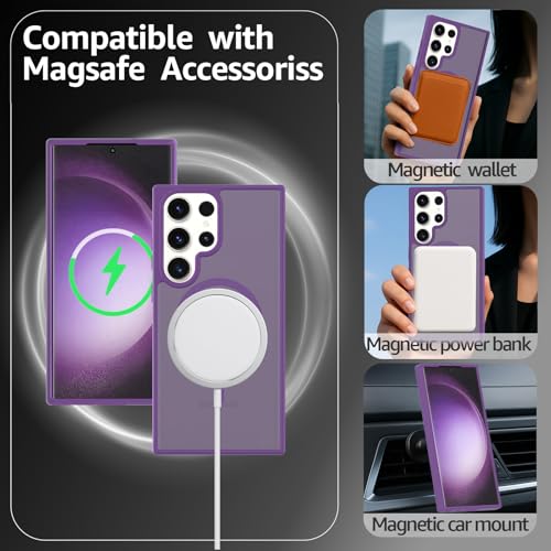 for Samsung Galaxy S23 Ultra Case Magnetic, Compatible with Magsafe 6.8 Inches Slim Fit Heavy Duty Protection Wireless Charging Lightweight Shockproof Anti-Slip Protective Phone Cover, Purple - color: Purple Magnetic