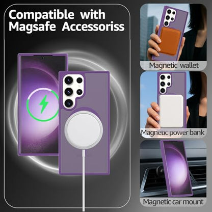 for Samsung Galaxy S23 Ultra Case Magnetic, Compatible with Magsafe 6.8 Inches Slim Fit Heavy Duty Protection Wireless Charging Lightweight Shockproof Anti-Slip Protective Phone Cover, Purple - color: Purple Magnetic