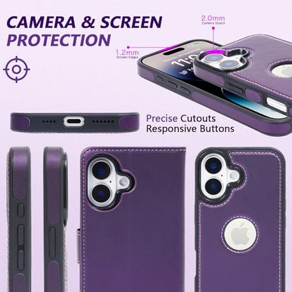 2 in 1 PU Leather for iPhone 17 Case, Detachable Wallet Case with Card Holder, Removable Flip Folio Cover with RFID Blocking, Stand Shockproof Phone Cover（Compatible with MagSafe） Purple - color: Purple, size: Iphone 17