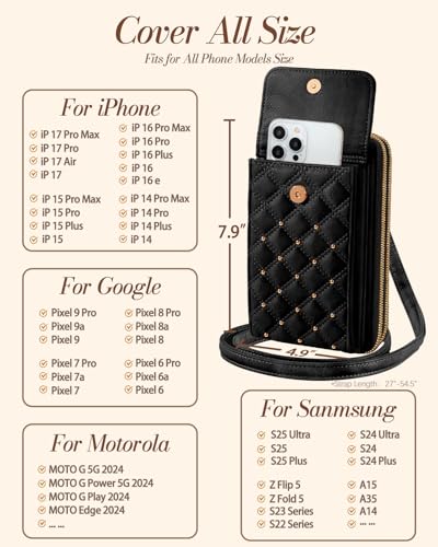 Miss Adola Zipper Cell Phone Purse Crossbody Bag for Women | Zipper Closure, RFID Blocking, Card Slots, Adjustable Shoulder Strap, Cute Small Phone Wallet for Travel and Daily Carry - color: Black