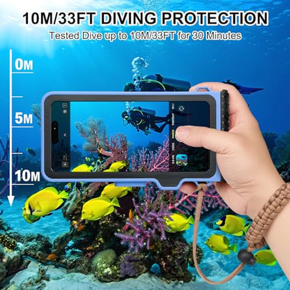 33ft Snorkeling Phone Case, Gen 4 IP68 Waterproof Housing for iPhone 16/15/14/13/12/11 Pro Max Samsung Galaxy S24/S23/S22, Touchscreen Full Protection - color: Black_Blue