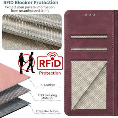 Wallet Case for Motorola Moto G Power (2025), Burgundy | RFID Blocking, Magnetic Closure, Card Holder, Kickstand, Shockproof Flip Cover - color: Burgundy