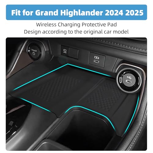 Center Console Wireless Charging Pad Fit for Toyota Grand Highlander 2024 2025 Silicone Non-Slip Wireless Charger Tray Protective Mat Interior Accessories
