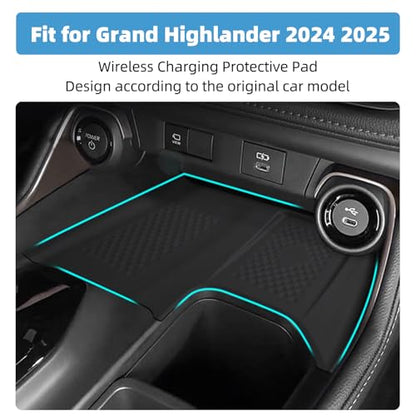 Center Console Wireless Charging Pad Fit for Toyota Grand Highlander 2024 2025 Silicone Non-Slip Wireless Charger Tray Protective Mat Interior Accessories