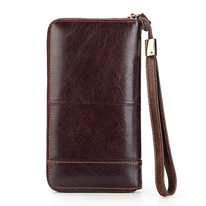 Mens Wallet Long Purse Leather Clutch Large Business Handbag Phone Card Holder Case Gift for Men Father Son Husband Boyfriend - color: Brown-2