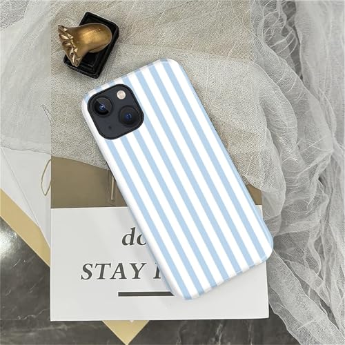 Compatible with iPhone 14 Plus Case,Glossy 2-in-1 Sleek All-Inclusive Dual-Layer Material Soft TPU + PC Back for Blue Stripes Geometric Pastel Summer Beach - color: Blue Stripes Geometric Pastel Summer Beach-Glossy, size: iPhone 14 Plus