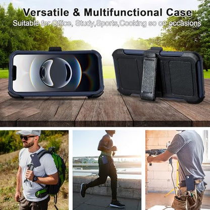 Protective Phone Case for iPhone 16e Case Belt Clip Holster Kickstand Black | Shockproof iPhone 16 e Case Heavy Duty Rugged Dustproof Port 2 Layers of Sturdy Defender Cover for iPhone16e Case Belt Blue - color: Navy Blue
