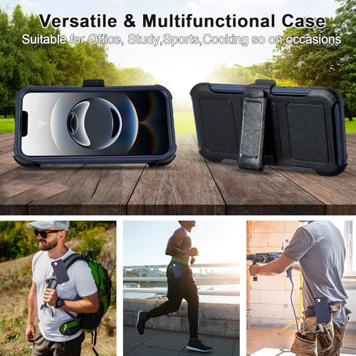Protective Phone Case for iPhone 16e Case Belt Clip Holster Kickstand Black | Shockproof iPhone 16 e Case Heavy Duty Rugged Dustproof Port 2 Layers of Sturdy Defender Cover for iPhone16e Case Belt Blue - color: Navy Blue