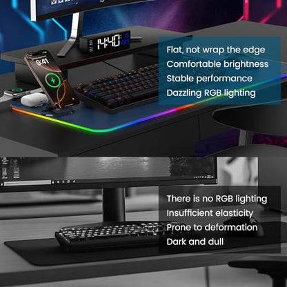 3 in 1 Mouse Pad with Wireless Charging, 31.5"x11.8" Mouse Pad RGB with Magnetic Wireless Charging,15 Light Modes,Non-Slip Base,Waterproof Keyboard Pad, Black