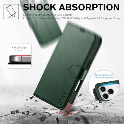 TUCCH Wallet Case for iPhone 17 Pro (6.3") 2025, 4 Card Holders, Evergreen | RFID Blocking, Viewing Stand, Shockproof TPU Shell, PU Leather, Magnetic Closure, Protective Folio Flip Cover - color: Evergreen