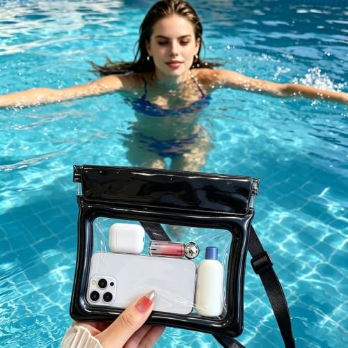 Waterproof Phone Pouch Bag Touchscreen Dry Bag For Swimming | PVC, 23×22cm, adjustable strap, waterproof touchscreen design for swimming, beach, kayaking and rafting. - color: Black