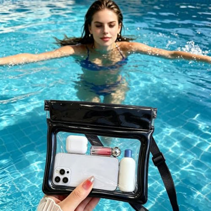 Waterproof Phone Pouch Bag Touchscreen Dry Bag For Swimming | PVC, 23×22cm, adjustable strap, waterproof touchscreen design for swimming, beach, kayaking and rafting. - color: Black