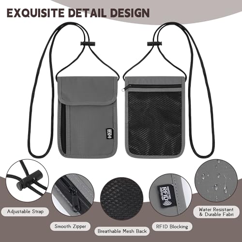 Likesing 5.5" L x 7.9" W Travel Neck Wallet, RFID Passport Holder (Grey) - color: Grey