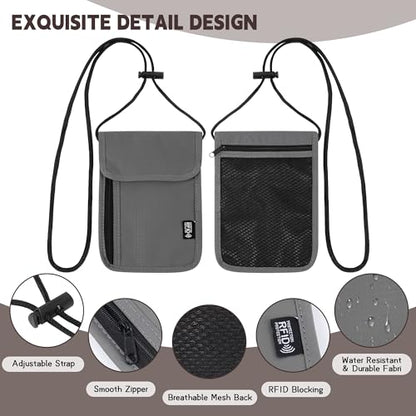 Likesing 5.5" L x 7.9" W Travel Neck Wallet, RFID Passport Holder (Grey) - color: Grey