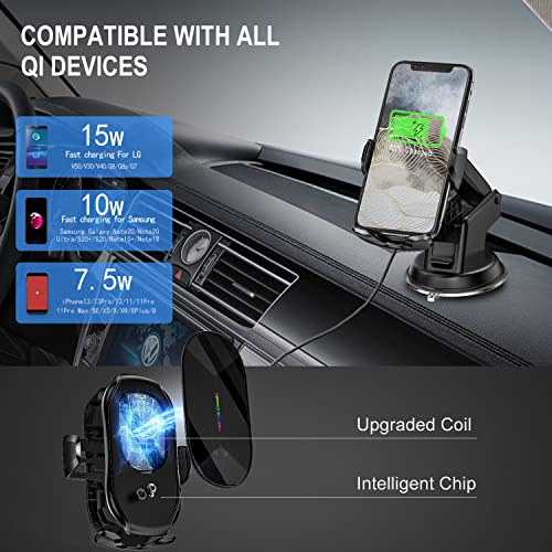 Wireless Car Charger Mount, 15W Qi Fast Charging Auto-Clamping Phone Holder, Vent/Mount Compatible with iPhone 13/12/11/X/8, Samsung S20/S10/Note20/Note10 - color: Red