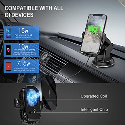 Wireless Car Charger Mount, 15W Qi Fast Charging Auto-Clamping Phone Holder, Vent/Mount Compatible with iPhone 13/12/11/X/8, Samsung S20/S10/Note20/Note10 - color: Red