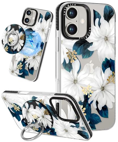 Lotadilo for iPhone 17 Case Compatible with Magsafe Ring Holder Stand - for Women Blue Flower Design TPU Phone Cover for Girls Girly Funny Fashion - color: Blue Flower, size: for iPhone 17