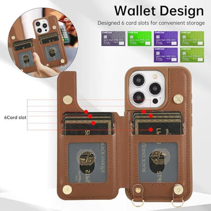 Crossbody Wallet Case for iPhone 12 Pro Max(6.7") with Detachable Strap - PU Leather Flip Folio with Card Slots & RFID Blocking, Sparkling Diamond Accents-Brown - color: Brown, size: iPhone 12 Pro Max(6.7")