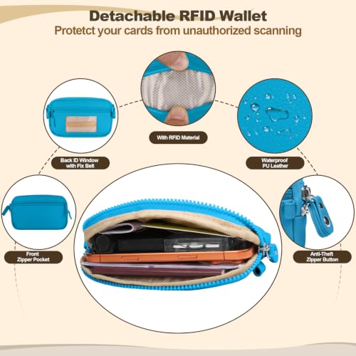 YFWE Clip and Go Phone Strap with Crossbody Wallet, Adjustable Phone Lanyard with Detachable RFID Wristlet Wallet, Anti-Theft Leather Purse with ID Window for Travel Essentials (Blue) - color: Blue