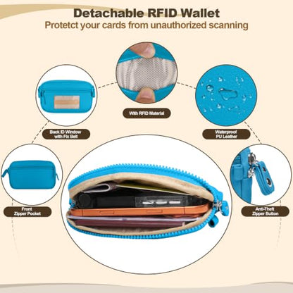 YFWE Clip and Go Phone Strap with Crossbody Wallet, Adjustable Phone Lanyard with Detachable RFID Wristlet Wallet, Anti-Theft Leather Purse with ID Window for Travel Essentials (Blue) - color: Blue