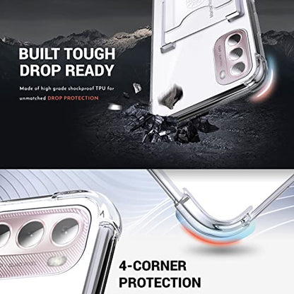 Shields Up for Moto G Stylus 4G 2022 Case with Card Holder, Clear | Minimalist Wallet Case, 3 Card Slots, 360° Rotation Ring Stand/Kickstand, Drop Protection Protective Cover - size: Moto G Stylus 4G 2022