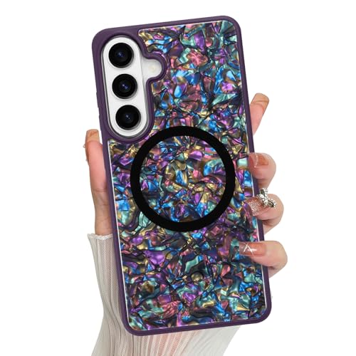 Magnetic for Samsung Galaxy S26 Case Abalone Shell, Elegant Purple | Glossy Mother of Pearl Design, Compatible with Magsafe, Sturdy Shockproof Protective Phone Cover - color: Elegant Purple, size: for Samsung Galaxy S26