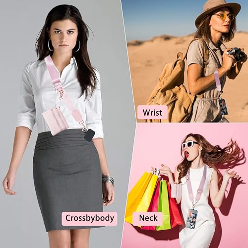 Clip and Go Phone Strap with Zippered Pouch,Phone Strap with Cellphone Chain Accessories - color: Pink