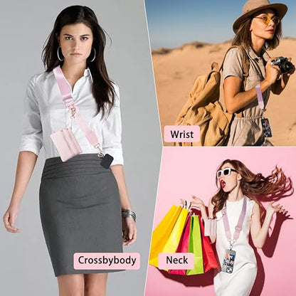 Clip and Go Phone Strap with Zippered Pouch,Phone Strap with Cellphone Chain Accessories - color: Pink