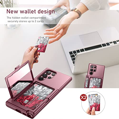 WeLoveCase for Samsung Galaxy S22 Ultra Wallet Case with Credit Card Holder & Hidden Mirror, All-Round Protection Shockproof Phone Cover Designed for Samsung Galaxy S22 Ultra, 6.8 Inch Burgundy - color: Burgundy