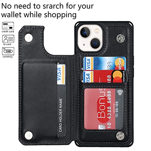 Cavor for iPhone 14 Wallet Case with Card Holder for Women, Black - color: C-Black
