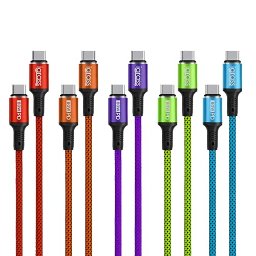igrass USB-C to USB-C Cable, Type-C 60W Fast Charging Cable (10 FT, 5Pack) for iPhone 17 Series, iPad mini 6 and More