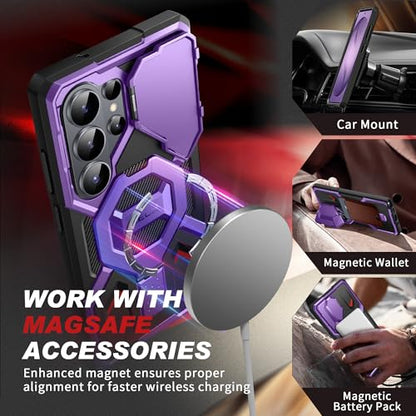 TONGATE Magnetic Stand for Samsung Galaxy S26 Ultra Case, Compatible with Magsafe, [Camera Cover & 2 Front Frames][Military Drop Protection] S26 Ultra Case Built-in Screen Protector & Belt Clip,Purple - color: Purple