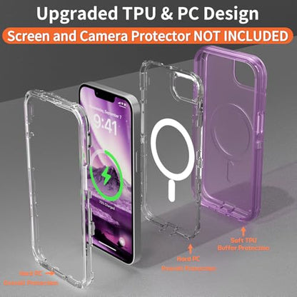 Follaroma Magnetic for iPhone 16e & iPhone 17e Case,Heavy Duty Cases,Purple | Compatible with MagSafe, Heavy Duty Shock proof Protection, Military-Grade Anti-Drop, Dual Layer Transparent Protective Cover - color: Purple, size: iPhone 16e/iPhone 17e 6.1''