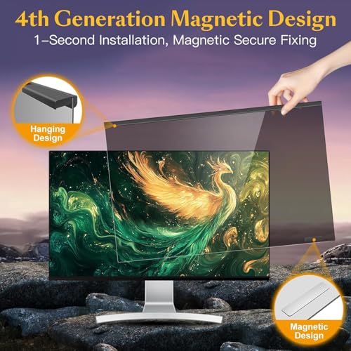 Magnetic 23 Inch Privacy Screen for Computer Monitor 16:9 Widescreen Desktop PC, 23in Hanging Removable Anti Blue Light Glare Eye Protection Shield, Screen Protector Panel - size: 23'' Privacy Screen (16:9)