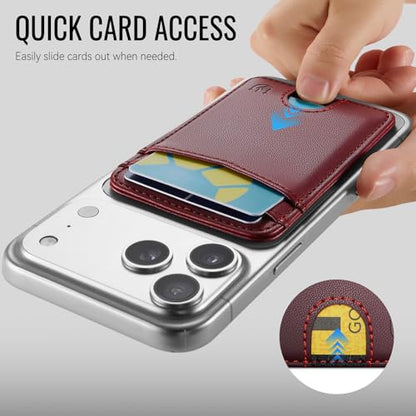 for Magsafe Wallet Magnetic Card Holder RFID Blocking, Wine Red - color: Wine Red