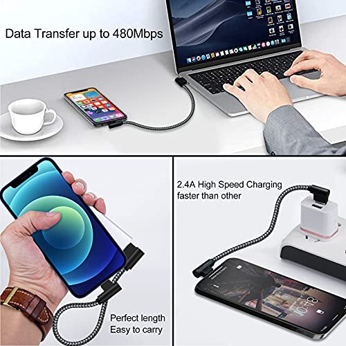 iPhone Charger 1Ft MFi Certified Short Lightning Cable Braided 90 Degree Elbow Charging Cable Compatible with iPhone 14 13 12 11 Pro X XS XR 8 Plus 7 6 5 (Black Grey, 5Pack)