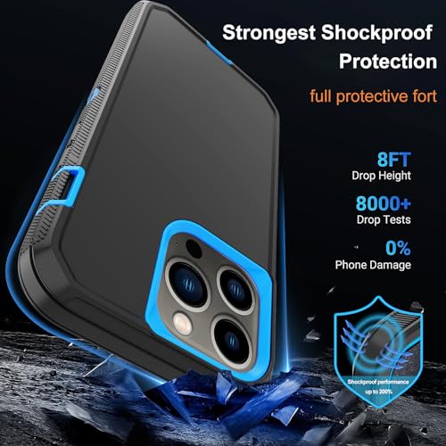 for iPhone 14 Pro Max Case with 2 Screen Protector,Heavy Duty Shockproof Drop Protection Rugged 3-Layer Military Tough Durable Protective Cover for Apple iPhone 14 Pro Max6.7 (Black/Blue) - color: Black/Blue