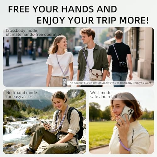 Phone Lanyard, 3 Ways to Wear: Crossbody, Neck and Wrist Strap - color: Purple