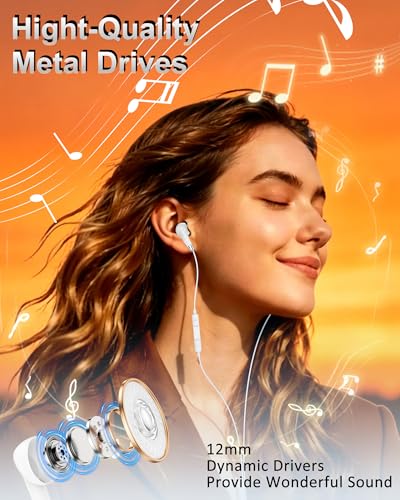 AILKIN 3.5mm Wired Earphones, in-Ear Earbud Headphone with Mic [White] - color: White