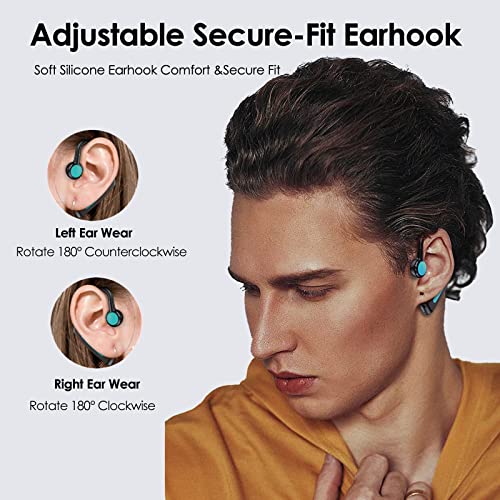Open Ear Headphones Bluetooth Single Bone Conduction Wireless Earbuds with Earhooks Microphone Earphones Waterproof Long Battery Life Earpiece for Workout Running Sports Cycling Gym Android iOS Blue - color: Blue