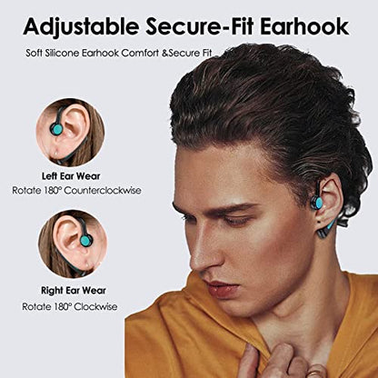Open Ear Headphones Bluetooth Single Bone Conduction Wireless Earbuds with Earhooks Microphone Earphones Waterproof Long Battery Life Earpiece for Workout Running Sports Cycling Gym Android iOS Blue - color: Blue