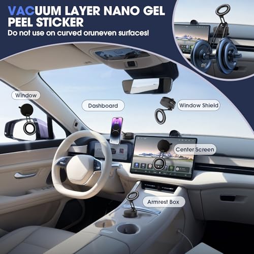 LifetimeWarranty Strong Magnetic Car Phone Holder, 360°Adjustable Car Mount w/ Vacuum Suction,Pocket Size Strong Magnetic Suction Phone Mount for Dashboard and Windshield, Compatible with iPhone 12-17