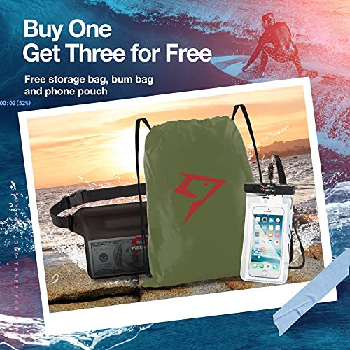 Piscifun Waterproof Floating Dry Backpack 10L/20L/30L | Lightweight and Durable, With Waist Pouch and Phone Case, Ideal for Kayaking, Camping, Beach, Boating, Swimming - color: Army Green, size: 20L