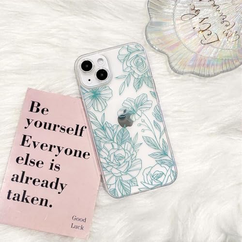 NITITOP Compatible for iPhone 17 Case Cute Clear Floral Flower - Green | for Girls Women , Girly , Aesthetic , Soft TPU , Full Camera Lens , Protective , Shockproof Phone Cover - color: Teal