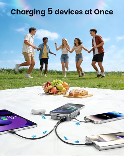 Magnetic Portable Charger, Power Bank Fast Charging 22.5W 10000mAh, Portable Charger with Built in Cable, for Magsafe Battery Pack Compatible with iPhone 17/16/15/14/13/12 Pro/Pro Max, Samsung Grey - color: Grey