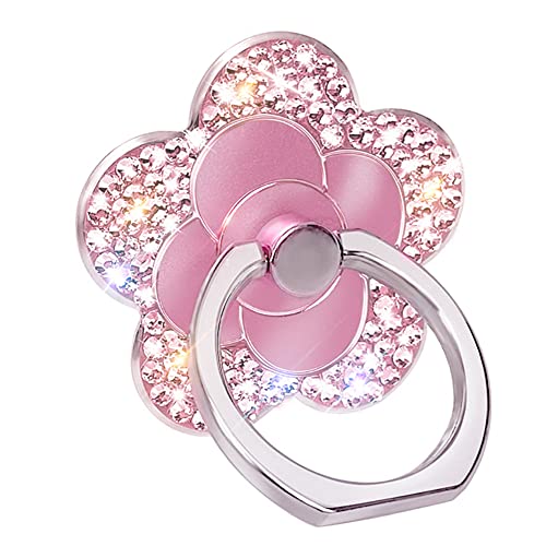 Bling Cute Flower Cell Phone Ring Holder with Crystal Rhinestone 360°Rotation Metal Finger Stand Kickstand Universal Compatible with iPhone Samsung Galaxy LG Google iPad（Hot Pink）