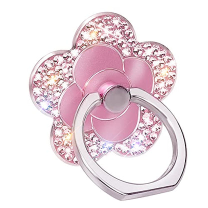 Bling Cute Flower Cell Phone Ring Holder with Crystal Rhinestone 360°Rotation Metal Finger Stand Kickstand Universal Compatible with iPhone Samsung Galaxy LG Google iPad（Hot Pink）