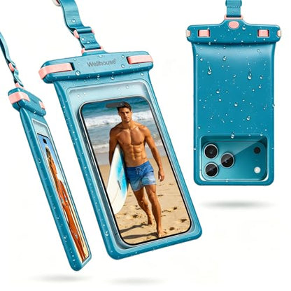 wellhouse Waterproof Phone Pouch, Waterproof Phone Case for iPhone 17 16 15 14 13 Pro Max XS Samsung, IPX8 3D Cellphone Dry Bag Beach Essentials (1 Pack - Blue8.0, 8 inch) - color: 1 Pack - Blue8.0"